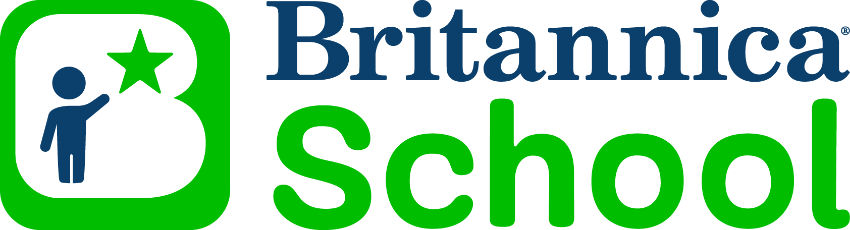 Britannica School logo: blue 'Britannica' text next to green 'School' wordmark with a blue figure reaching a green star inside a rounded green square.