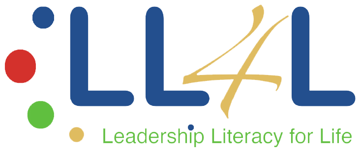 LL4L logo with blue letters, gold ‘4’, and the slogan 'Leadership Literacy for Life' in green beneath.