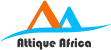Logo with orange and blue stylized A shapes over a curved blue swoosh, and the text 'Attique Afrique' beneath.