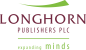 Longhorn Publishers PLC logo: maroon serif company name with a green curved swoosh above and the slogan ‘expanding minds.’