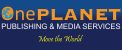 OnePLANET Publishing & Media Services logo on a blue gradient background with a globe icon in the O and the slogan 'Move the World'