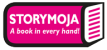 Storymoja logo: pink curved banner with white 'STORYMOJA' and the tagline 'A book in every hand!', plus a white book icon on the right.